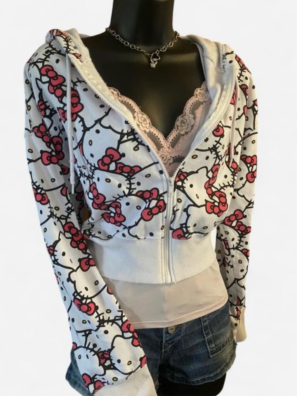 Sanrio Hello Kitty White Cropped Zip Up Hoodie